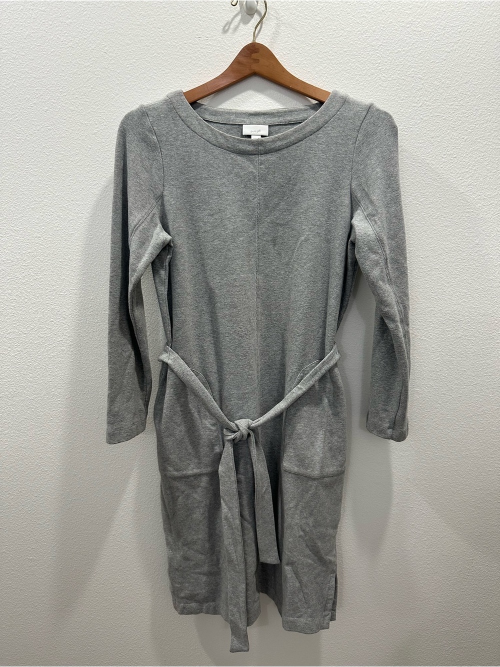 Pure Jill J. Jill Gray Knit Tie-Waist Women's Dress pockets long sleeve fall